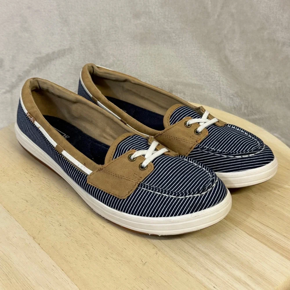 Keds Womens Ortholite Boat‎ Shoes Navy White Striped Loafers WF57107 Size 10